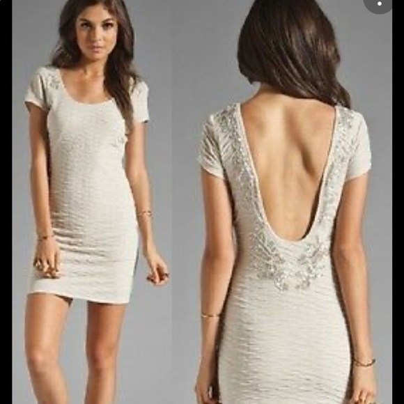 Free People Bringing Sexy Back champagne bodycon dress beaded open back size xs - Picture 9 of 11